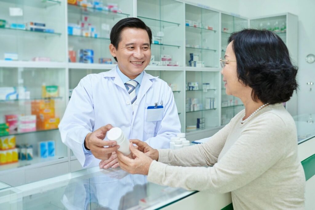 A woman in a pharmacy