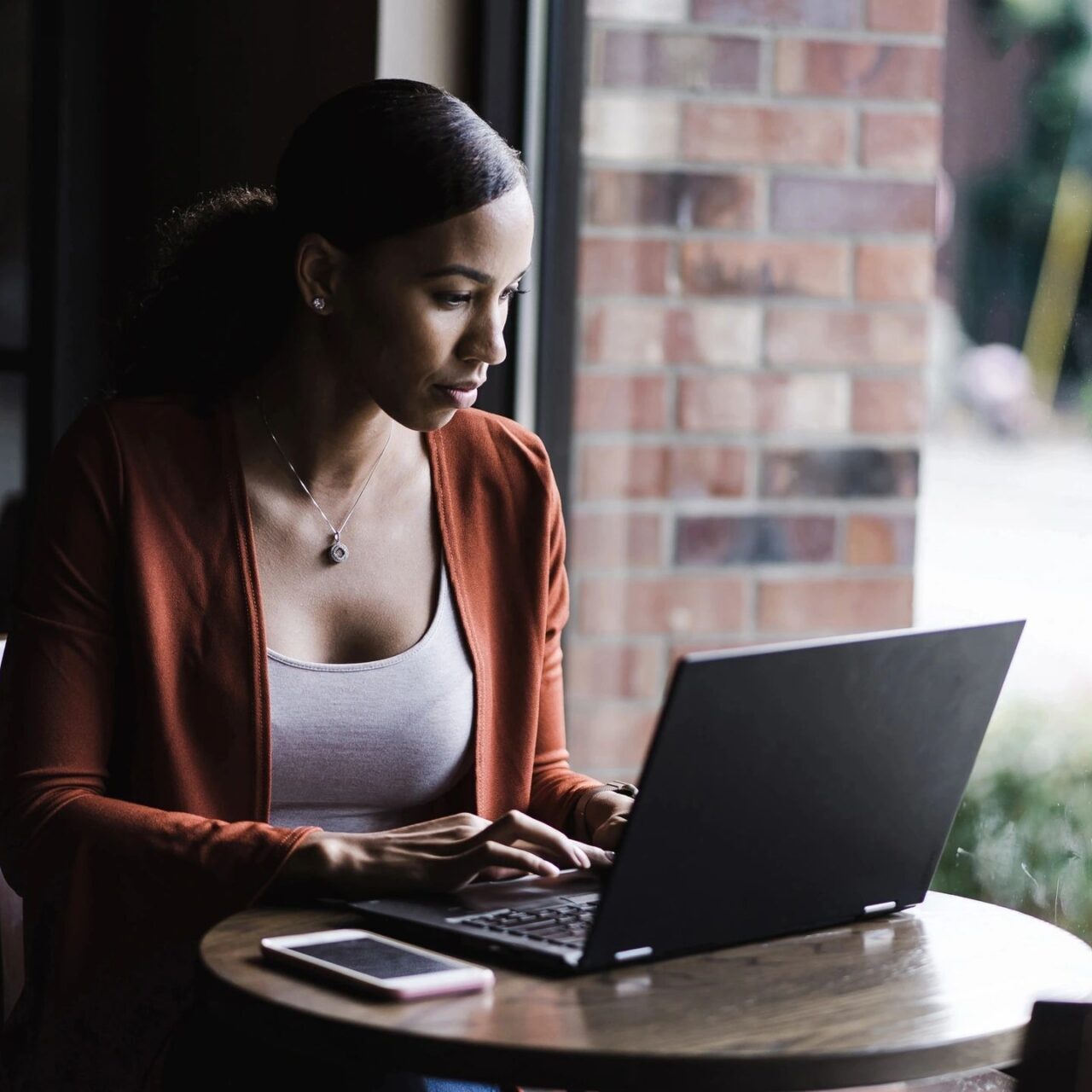 A woman using a laptop